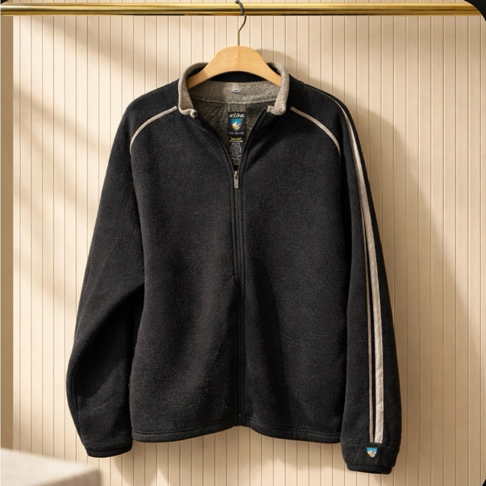 Kuhl Black Zip-Up Fleece Jacket with Cream Stripe